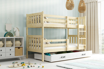 Patrová postel KACPER 90X190 s matrací a zásuvkou, borovice/bílá