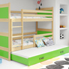 Juniorská postel pro tři osoby RICO 90X200 se zásuvkou, borovice/zelená