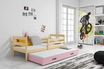 Výsuvná postel pro mladé ERYK 80X190 se zásuvkou, borovice/růžová