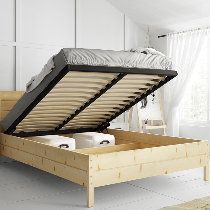 Dřevěná postel 140x200 - kontinentální borovice se zvedacím rámem
