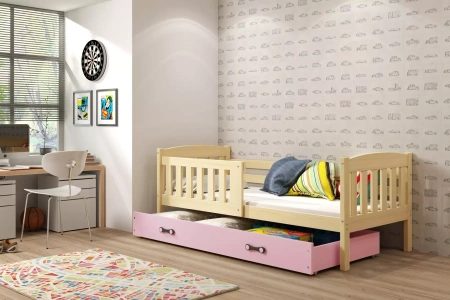 KUBUŚ 90X190 jednolůžko se zásuvkou, borovice/růžová