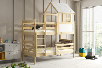 Patrová postel s baldachýnem - Erik z přírodního dřeva 90x190