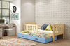 Výsuvná postel pro mládež KUBUŚ 90X200 s matrací a zásuvkou, borovice/modrá