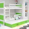 Třímístná postel pro mládež RICO 90X200 s matrací a zásuvkou, bílá/zelená