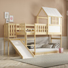 Patrová postel se skluzavkou - mezanin, přírodní dřevo 90x200