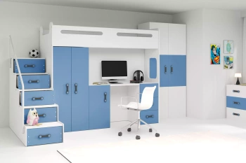 MAX 4 80X200 jednolůžko pro mládež s matrací a psacím stolem, modrá barva