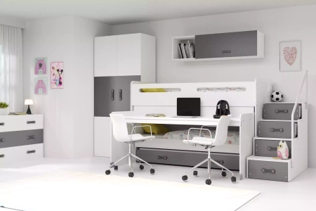 MAX 1 80X200 trojlůžko pro mládež s matrací a psacím stolem, grafitová barva