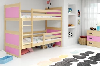 Patrová postel RICO 90X200 s matrací, borovice/růžová