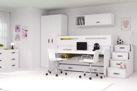 MAX 1 80X200 trojlůžko pro mladé s psacím stolem, bílé