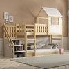 Patrová postel se schody a baldachýnem - mezanin z přírodního dřeva 90x200