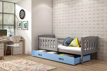 KUBUŚ 90X200 jednolůžko pro mládež s matrací a zásuvkou, grafit/modrá