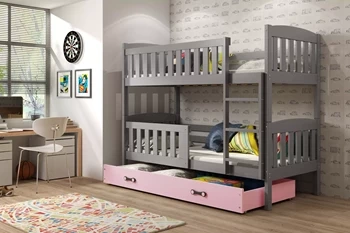 Patrová postel KUBUŚ 90X190 s matrací a zásuvkou, grafit/růžová
