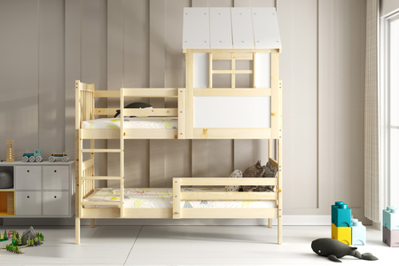 Patrová postel s baldachýnem - Kacper z přírodního dřeva 90x190 s matrací