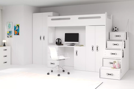 MAX 4 80X200 jednolůžko pro mládež s psacím stolem, bílé