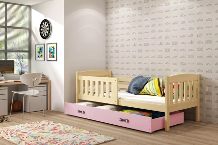 KUBUŚ 80X190 jednolůžko se zásuvkou, borovice/růžová