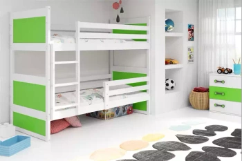 Patrová postel RICO 90X190 s matrací, bílá/zelená