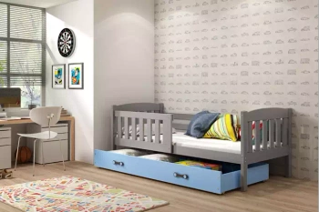 KUBUŚ 90X190 jednolůžko pro mladé se zásuvkou, grafit/modrá
