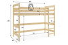 Patrová postel pro mladé - mezanin z přírodního dřeva 90x200