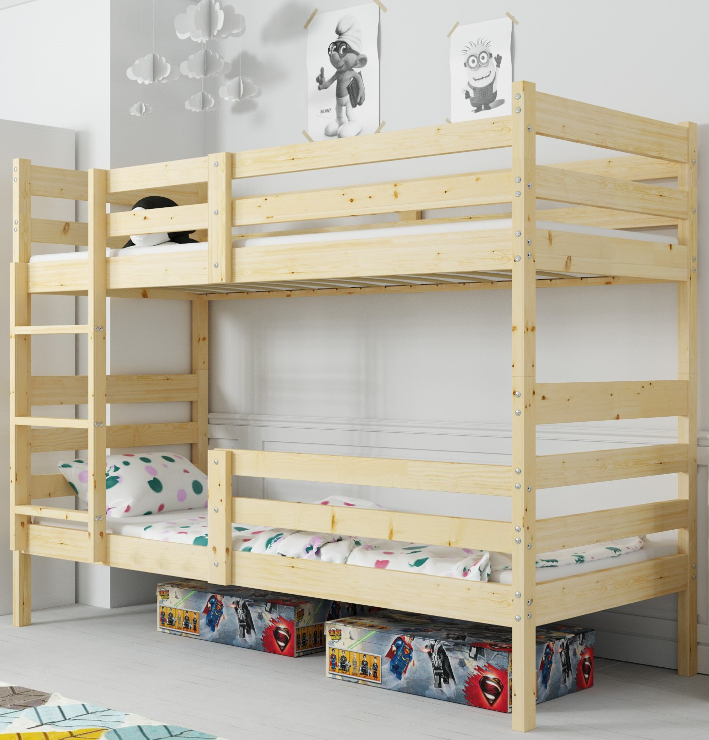 Patrová postel pro mládež Erik 90X190, s matrací, přírodní dřevo