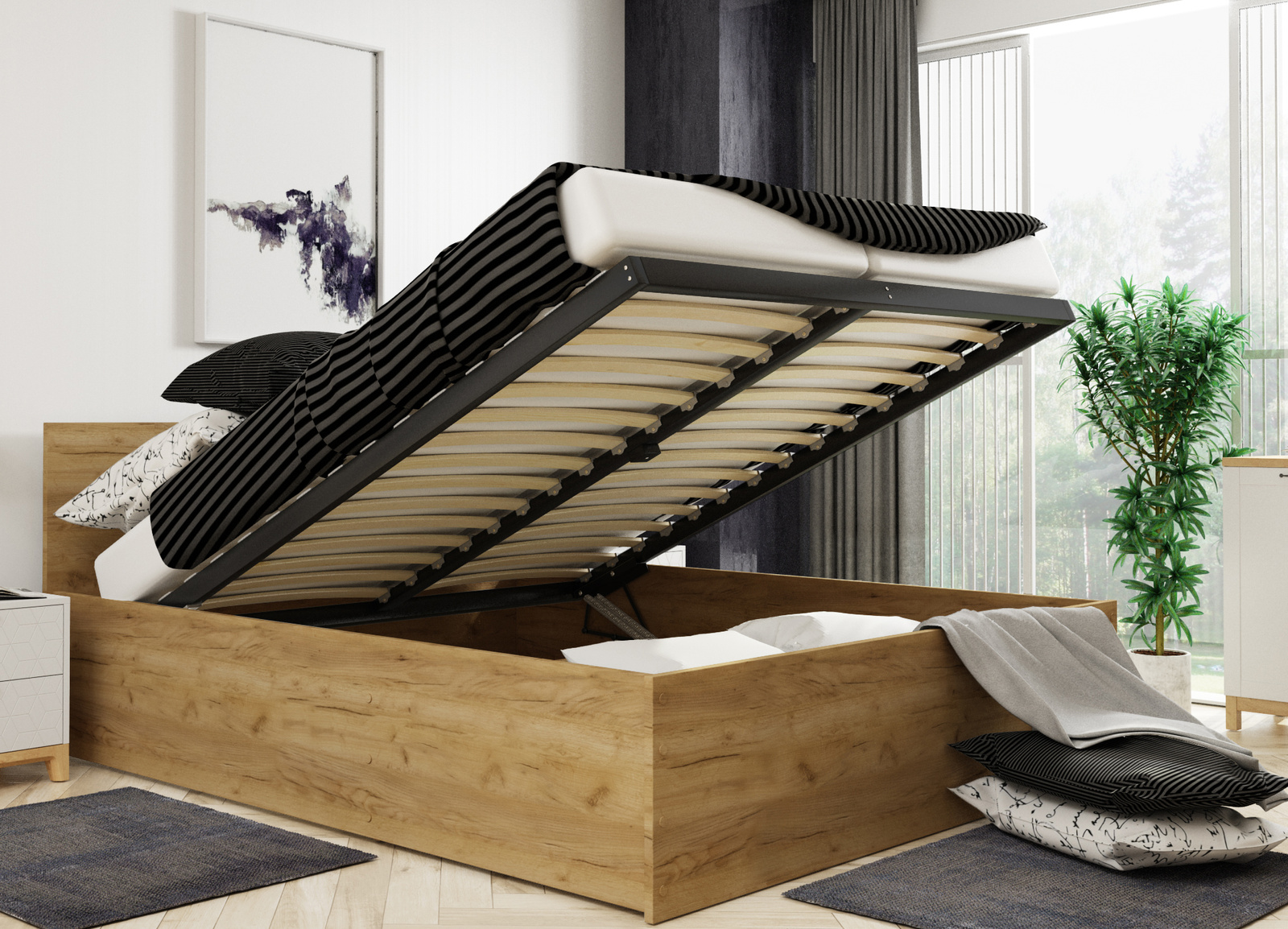 Ložnicová postel PANAMAX 140X200 s matrací a boxem, kraft