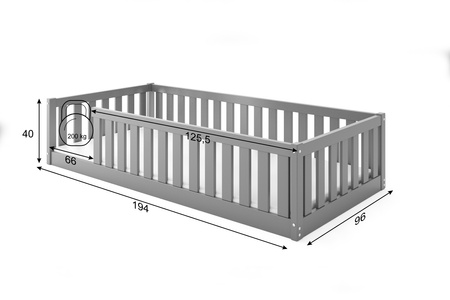 Dětská jednopatrová postel 90x190 - Bella Sima grafitová
