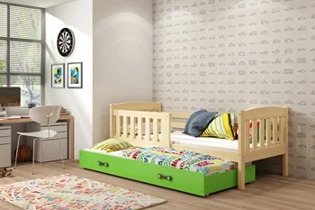 Výsuvné lůžko pro mládež KUBUŚ 90X200 se zásuvkou, borovice/zelená