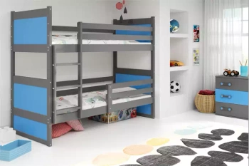 Patrová postel pro mládež RICO 90X190 s matrací, grafit/modrá