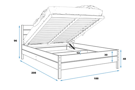 Dřevěná postel 180x200 - kontinentální borovice se zvedacím rámem