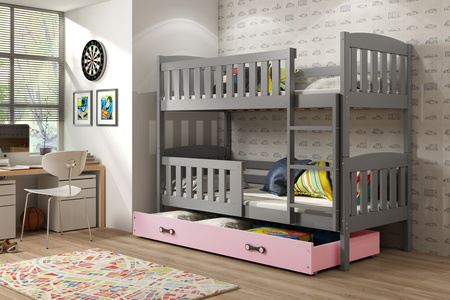 Trojlůžko pro mladé KUBUŚ 90X200 se zásuvkou, grafit/růžová