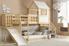 Patrová postel se skluzavkou, baldachýnem a schody - mezanin z přírodního dřeva 90x200