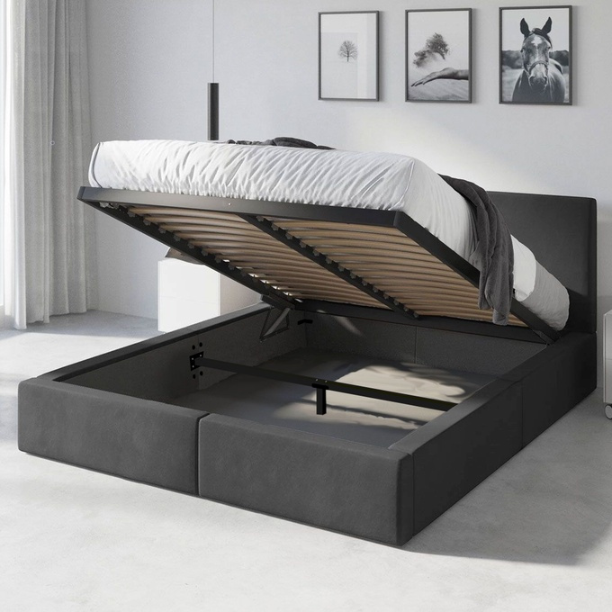 Čalouněná postel do ložnice HILTON 140X200 s úložným boxem, grafitová barva