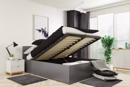 Ložnicová postel PANAMAX 140X200 s matrací a skříní, grafitová