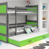 Postel pro mladé RICO 90X200 s trojpostelí, matrace a zásuvka, grafitová/zelená