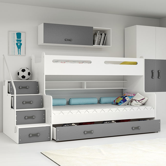 Patrová postel pro mládež MAX 3 120X200 s matrací a zásuvkou, grafitová barva