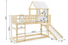 Patrová postel se skluzavkou - mezanin, přírodní dřevo 90x200